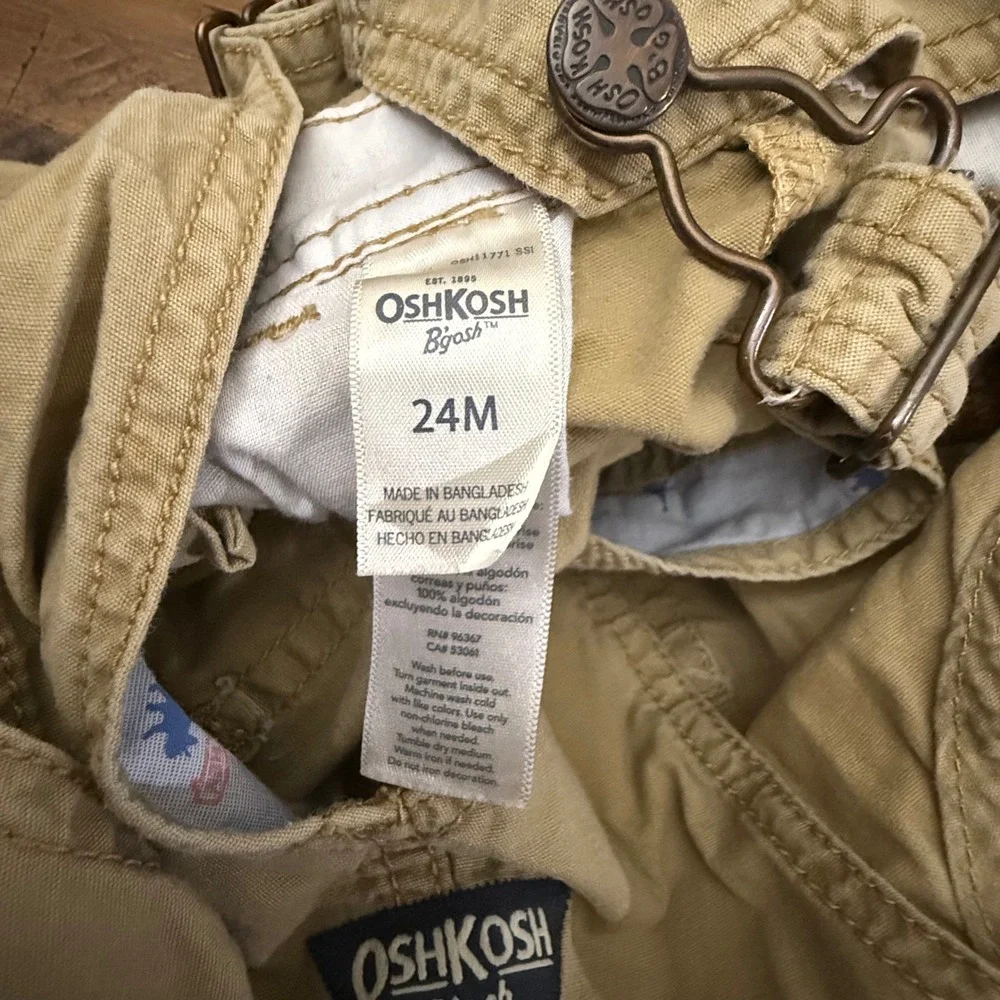 OshKosh‎ B'gosh Kids Tan Dinosaur Print Lined Overalls Size 24M